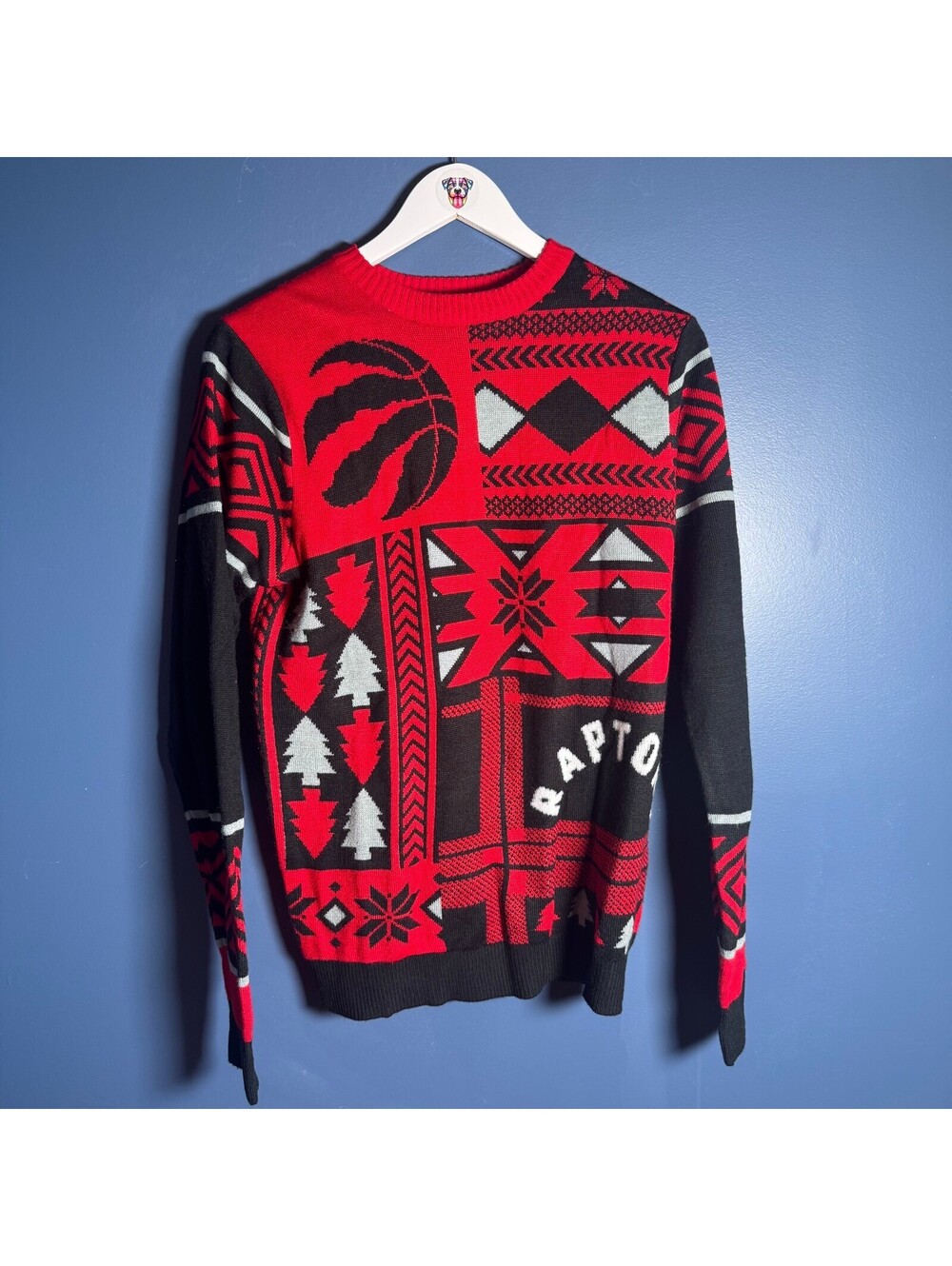 FOCO Toronto Raptors Ugly Christmas Sweater NBA Red Black Knit Size S